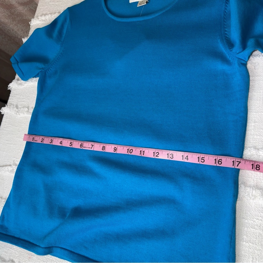 Vintage Casual Corner NWT 100% Cotton Short Sleeve Blue Knit Sweater Sz Medium - Picture 4 of 8